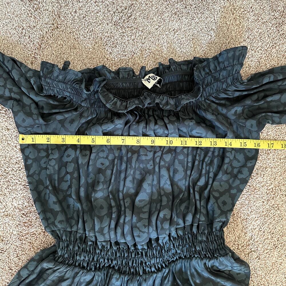 Show Me Your MuMu Esmerelda Cheetah Off-the-Shoulder Dress Tiered Blue S Whimsy - Picture 9 of 11